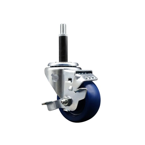 Service Caster 3'' SS Solid Poly Swivel 3/4'' Expanding Stem Caster with Brake SCC-SSEX20S314-SPUS-TLB-34 - main